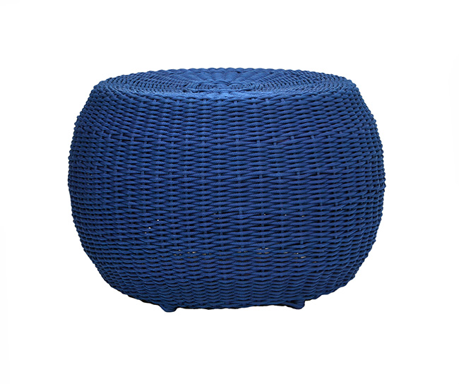 11000-1 - Puff 60cm Alumínio Azul Fosco Corda Náutica Azul Marinho Trama Fechada