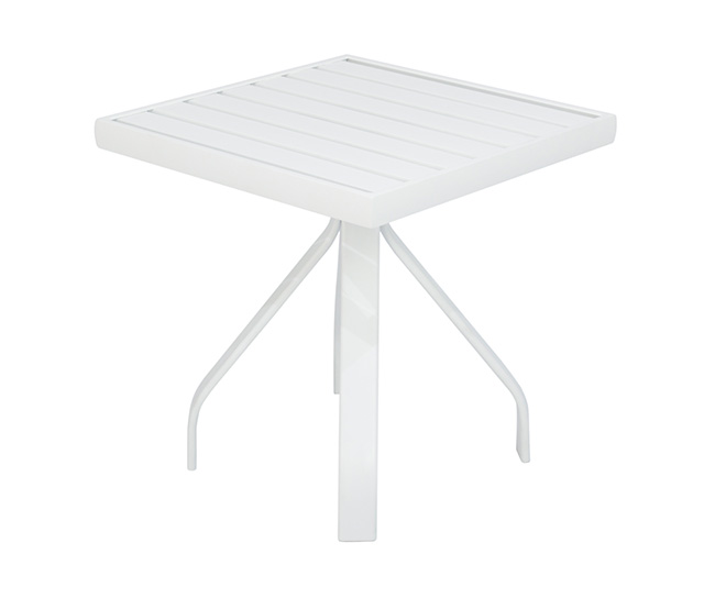 16001-1 - Mesa Lateral 50x50cm Quatro Pés Alumínio Branco Fosco Tampo Alumínio Ripado