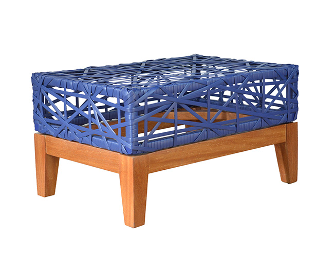 17003-1 - Mesa de Centro 60x40cm Pés de Madeira Alumínio Azul Fosco Fibra Sintética Azul Marinho Trama Estrela